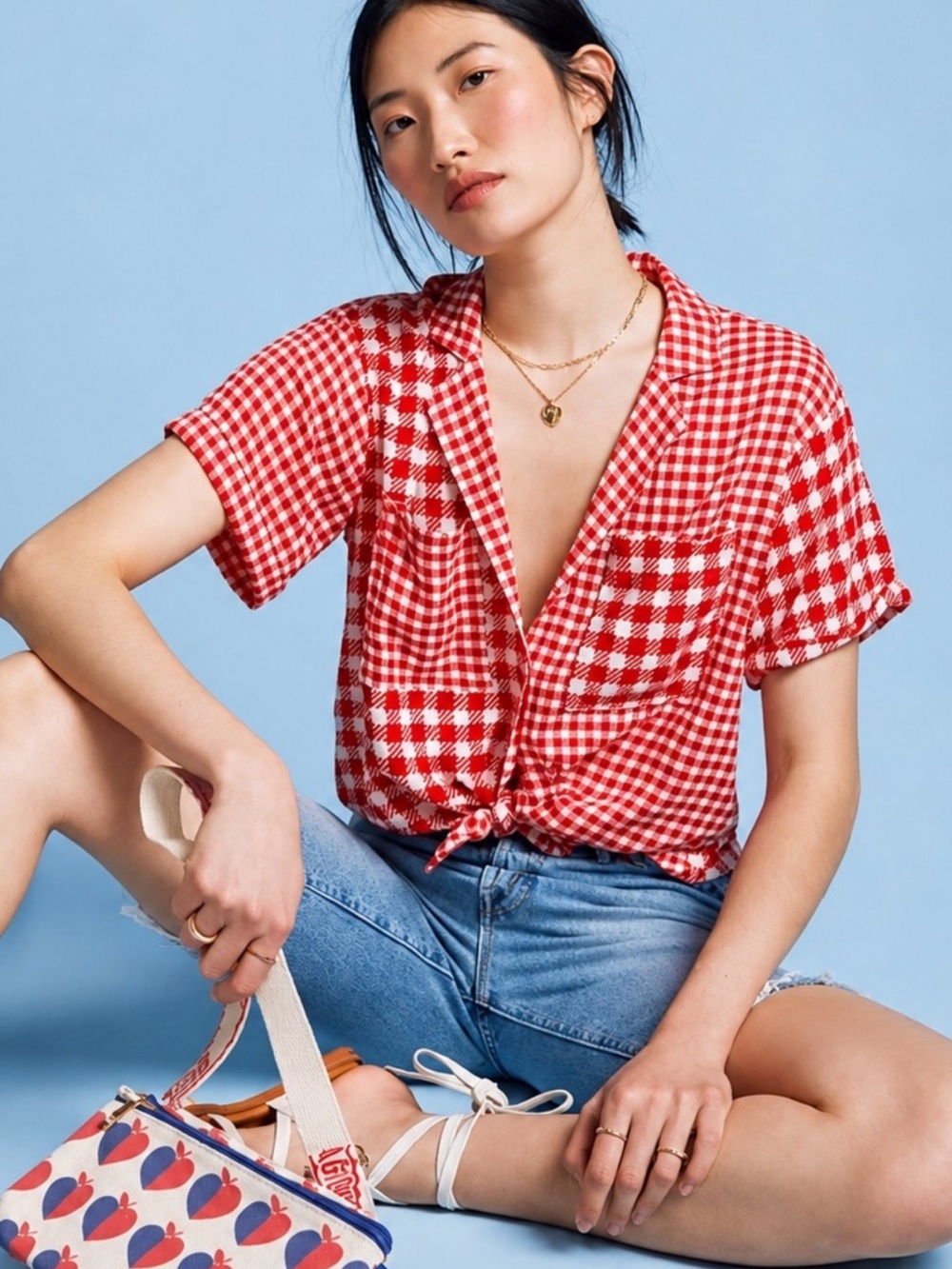 NWOT Anthropologie Maeve Bon Short Sleeve Voyage Button Down in Vibrant Red XS
